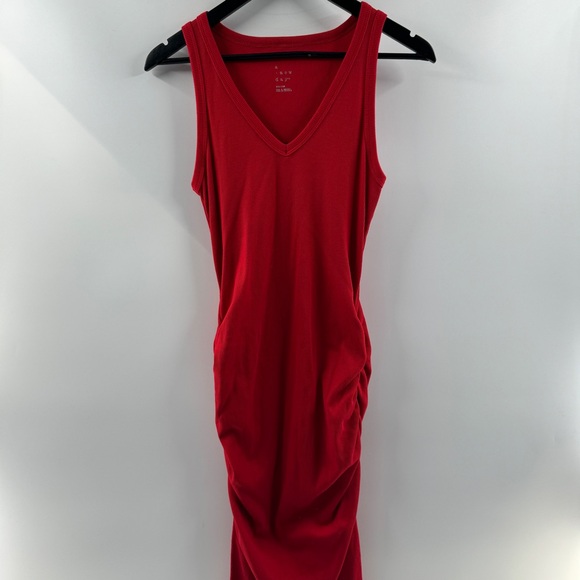a new day Dresses & Skirts - A New Day Red Ribbed V-Neck Midi Tank Dress with Scrunched Sides – Size Medium